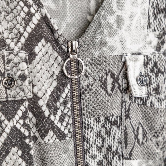 Michael Kors Snakeskin Patchwork Print Belted Dress, Size Large - Picture 3 of 12
